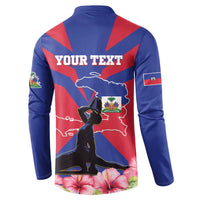 Personalised Haiti Independence Day Button Sweatshirt Neg Marron Flag Map - Wonder Print Shop