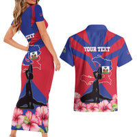 Personalised Haiti Independence Day Couples Matching Short Sleeve Bodycon Dress and Hawaiian Shirt Neg Marron Flag Map - Wonder Print Shop