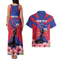 Personalised Haiti Independence Day Couples Matching Tank Maxi Dress and Hawaiian Shirt Neg Marron Flag Map - Wonder Print Shop