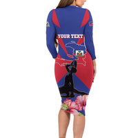 Personalised Haiti Independence Day Family Matching Long Sleeve Bodycon Dress and Hawaiian Shirt Neg Marron Flag Map - Wonder Print Shop