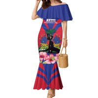 Personalised Haiti Independence Day Family Matching Mermaid Dress and Hawaiian Shirt Neg Marron Flag Map - Wonder Print Shop