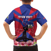 Personalised Haiti Independence Day Family Matching Off The Shoulder Long Sleeve Dress and Hawaiian Shirt Neg Marron Flag Map - Wonder Print Shop