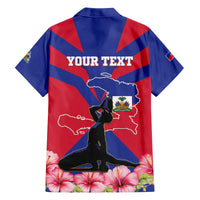 Personalised Haiti Independence Day Family Matching Off The Shoulder Long Sleeve Dress and Hawaiian Shirt Neg Marron Flag Map - Wonder Print Shop