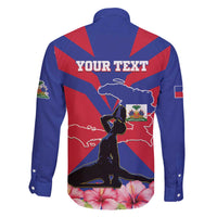 Personalised Haiti Independence Day Family Matching Off The Shoulder Long Sleeve Dress and Hawaiian Shirt Neg Marron Flag Map - Wonder Print Shop