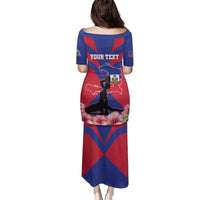 Personalised Haiti Independence Day Family Matching Puletasi and Hawaiian Shirt Neg Marron Flag Map - Wonder Print Shop