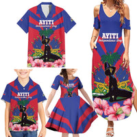Personalised Haiti Independence Day Family Matching Summer Maxi Dress and Hawaiian Shirt Neg Marron Flag Map - Wonder Print Shop