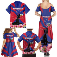 Personalised Haiti Independence Day Family Matching Summer Maxi Dress and Hawaiian Shirt Neg Marron Flag Map - Wonder Print Shop