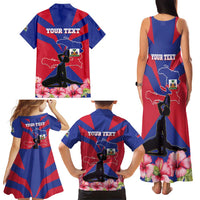 Personalised Haiti Independence Day Family Matching Tank Maxi Dress and Hawaiian Shirt Neg Marron Flag Map - Wonder Print Shop