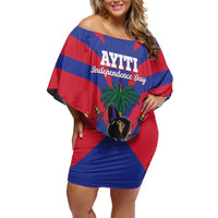 Personalised Haiti Independence Day Off Shoulder Short Dress Neg Marron Flag Map - Wonder Print Shop