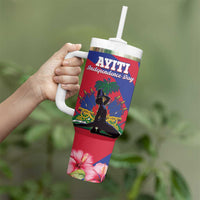 Personalised Haiti Independence Day Tumbler With Handle Neg Marron Flag Map - Wonder Print Shop