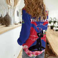 Personalised Haiti Independence Day Women Casual Shirt Neg Marron Flag Map - Wonder Print Shop