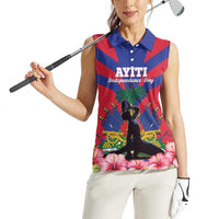 Personalised Haiti Independence Day Women Sleeveless Polo Shirt Neg Marron Flag Map - Wonder Print Shop