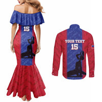 Custom Haiti Football Couples Matching Mermaid Dress and Long Sleeve Button Shirt Go Les Grenadiers