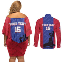 Custom Haiti Football Couples Matching Off Shoulder Short Dress and Long Sleeve Button Shirt Go Les Grenadiers - Wonder Print Shop