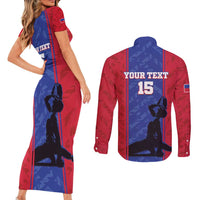 Custom Haiti Football Couples Matching Short Sleeve Bodycon Dress and Long Sleeve Button Shirt Go Les Grenadiers - Wonder Print Shop