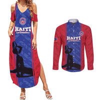 Custom Haiti Football Couples Matching Summer Maxi Dress and Long Sleeve Button Shirt Go Les Grenadiers - Wonder Print Shop