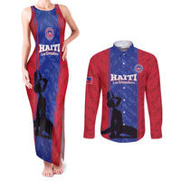 Custom Haiti Football Couples Matching Tank Maxi Dress and Long Sleeve Button Shirt Go Les Grenadiers - Wonder Print Shop