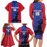 Custom Haiti Football Family Matching Long Sleeve Bodycon Dress and Hawaiian Shirt Go Les Grenadiers - Wonder Print Shop