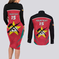 Custom Mozambique Football Couples Matching Long Sleeve Bodycon Dress and Long Sleeve Button Shirt Go Os Mambas - Wonder Print Shop