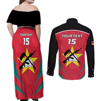 Custom Mozambique Football Couples Matching Off Shoulder Maxi Dress and Long Sleeve Button Shirt Go Os Mambas - Wonder Print Shop
