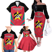 Custom Mozambique Football Family Matching Off The Shoulder Long Sleeve Dress and Hawaiian Shirt Go Os Mambas - Wonder Print Shop