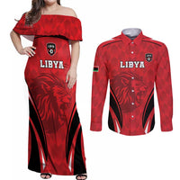Custom Libya Football Couples Matching Off Shoulder Maxi Dress and Long Sleeve Button Shirt Go Fursan al-Mutawasit - Wonder Print Shop