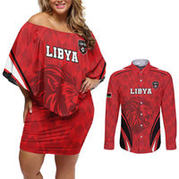 Custom Libya Football Couples Matching Off Shoulder Short Dress and Long Sleeve Button Shirt Go Fursan al-Mutawasit - Wonder Print Shop