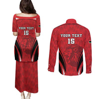 Custom Libya Football Couples Matching Puletasi and Long Sleeve Button Shirt Go Fursan al-Mutawasit - Wonder Print Shop