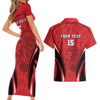 Custom Libya Football Couples Matching Short Sleeve Bodycon Dress and Hawaiian Shirt Go Fursan al-Mutawasit - Wonder Print Shop