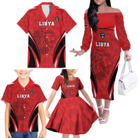 Custom Libya Football Family Matching Off The Shoulder Long Sleeve Dress and Hawaiian Shirt Go Fursan al-Mutawasit - Wonder Print Shop