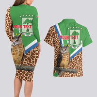 Personalised Equatorial Guinea Couples Matching Long Sleeve Bodycon Dress and Hawaiian Shirt Bubo Poensis Mix Giraffe Pattern