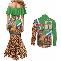 Personalised Equatorial Guinea Couples Matching Mermaid Dress and Long Sleeve Button Shirt Bubo Poensis Mix Giraffe Pattern