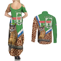 Personalised Equatorial Guinea Couples Matching Summer Maxi Dress and Long Sleeve Button Shirt Bubo Poensis Mix Giraffe Pattern