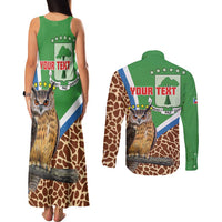 Personalised Equatorial Guinea Couples Matching Tank Maxi Dress and Long Sleeve Button Shirt Bubo Poensis Mix Giraffe Pattern
