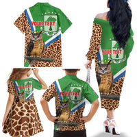 Personalised Equatorial Guinea Family Matching Off The Shoulder Long Sleeve Dress and Hawaiian Shirt Bubo Poensis Mix Giraffe Pattern