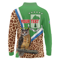 Personalised Equatorial Guinea Long Sleeve Polo Shirt Bubo Poensis Mix Giraffe Pattern