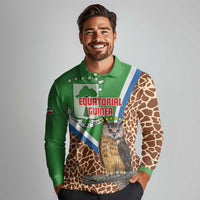 Personalised Equatorial Guinea Long Sleeve Polo Shirt Bubo Poensis Mix Giraffe Pattern