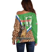 Personalised Equatorial Guinea Off Shoulder Sweater Bubo Poensis Mix Giraffe Pattern