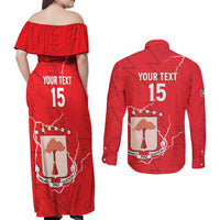 Custom Equatorial Guinea Football Couples Matching Off Shoulder Maxi Dress and Long Sleeve Button Shirt Allez Nzalang Nacional - Red Version