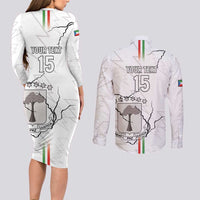 Custom Equatorial Guinea Football Couples Matching Long Sleeve Bodycon Dress and Long Sleeve Button Shirt Allez Nzalang Nacional - White Version