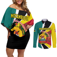 Personalized Mozambique Couples Matching Off Shoulder Short Dress and Long Sleeve Button Shirt 50 Years Anniversary Independence Day