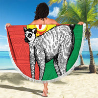 Happy Madagascar Independence Day Beach Blanket Ring-Tailed Lemur With Seal Of Madagasikara