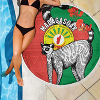 Happy Madagascar Independence Day Beach Blanket Ring-Tailed Lemur With Seal Of Madagasikara