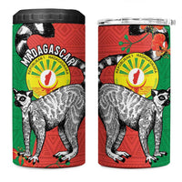 Happy Madagascar Independence Day 4 in 1 Can Cooler Tumbler Ring-Tailed Lemur With Seal Of Madagasikara