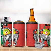 Happy Madagascar Independence Day 4 in 1 Can Cooler Tumbler Ring-Tailed Lemur With Seal Of Madagasikara