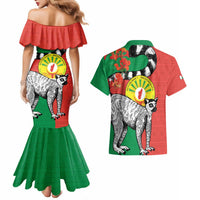 Happy Madagascar Independence Day Couples Matching Mermaid Dress and Hawaiian Shirt Ring-Tailed Lemur With Seal Of Madagasikara
