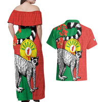 Happy Madagascar Independence Day Couples Matching Off Shoulder Maxi Dress and Hawaiian Shirt Ring-Tailed Lemur With Seal Of Madagasikara