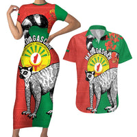 Happy Madagascar Independence Day Couples Matching Short Sleeve Bodycon Dress and Hawaiian Shirt Ring-Tailed Lemur With Seal Of Madagasikara