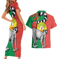 Happy Madagascar Independence Day Couples Matching Short Sleeve Bodycon Dress and Hawaiian Shirt Ring-Tailed Lemur With Seal Of Madagasikara