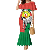 Happy Madagascar Independence Day Family Matching Mermaid Dress and Hawaiian Shirt Ring-Tailed Lemur With Seal Of Madagasikara